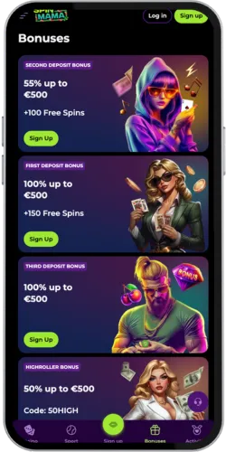 Spinmama casino Find the Bonuses section