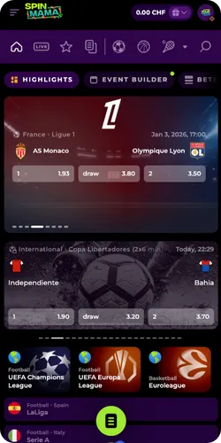 Spinmama casino Menu