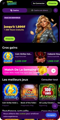 Spinmama casino Écran principal