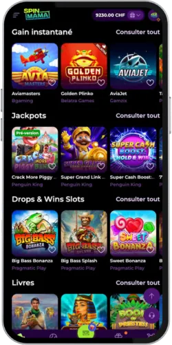 Casino Spinmama Trouvez la section Jeux