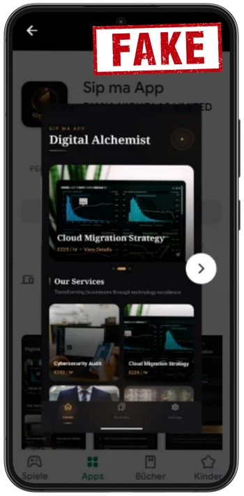 Spinmama app Warnung vor gefälschter Sip ma App mit Digital Alchemist Inhalt