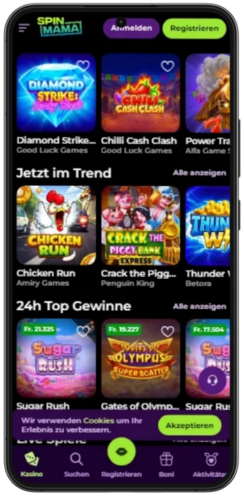 Spinmama app Trendspiele und 24h Top-Gewinne mit aktuellen Jackpots